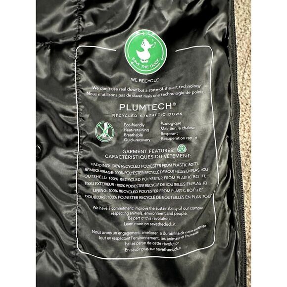 Save The Duck Women’s Sz 1X Plumtech Jacket Zip Quilted Half Puffer Black - Picture 7 of 10